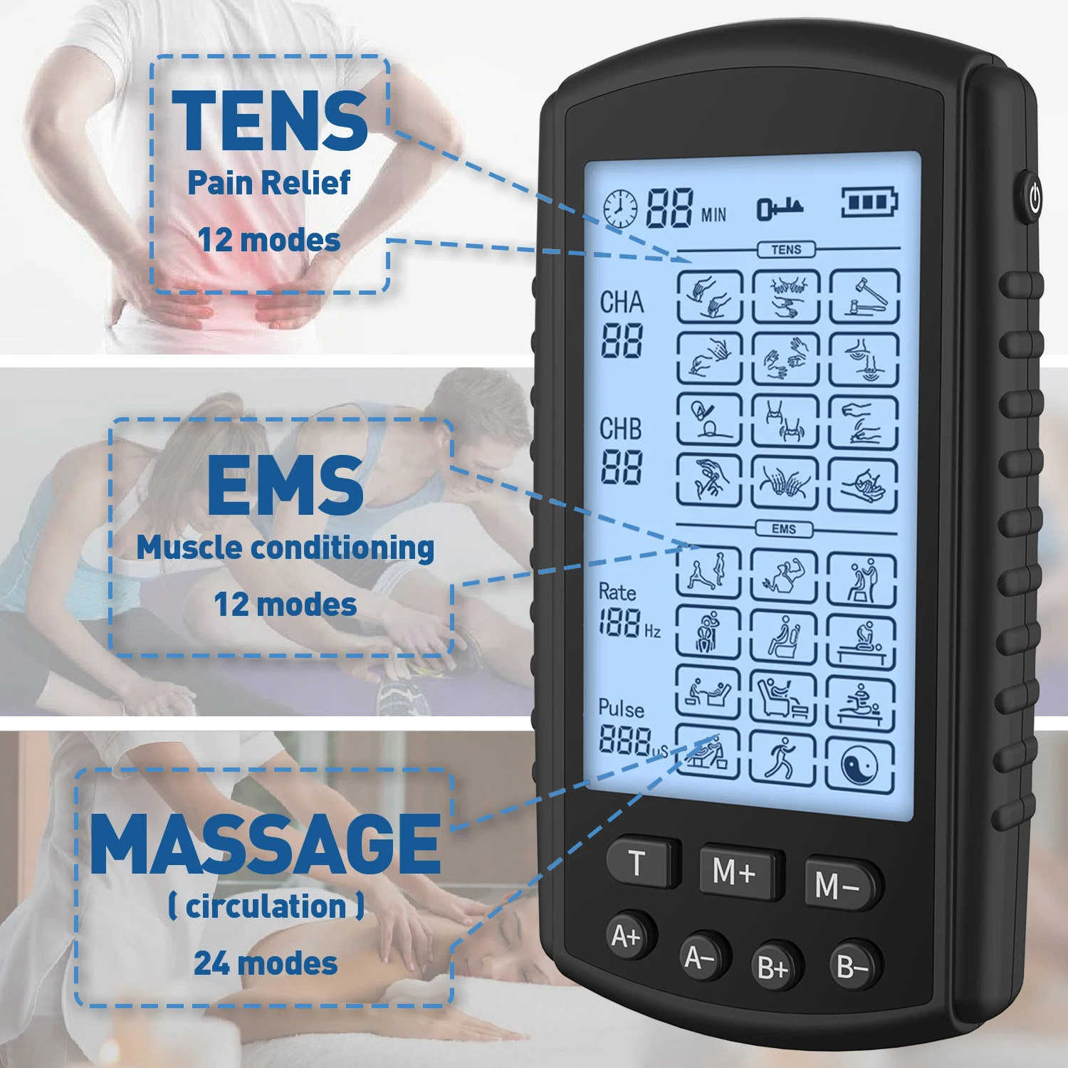 PROMO Estimulador Muscular TENS/EMS 24 Modos 