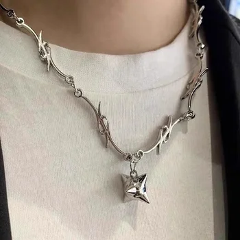 Fashion Trend Hip-Hop Punk Exaggerated Thorny Metal Flame Sweater Chain Men'S Necklace
