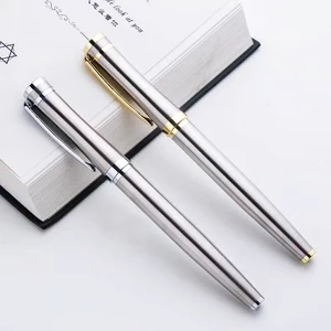 Luxury Elegant High Quality Customized Logo Personalized Gift Silver Stainless Steel Metal Roller Ball Pen