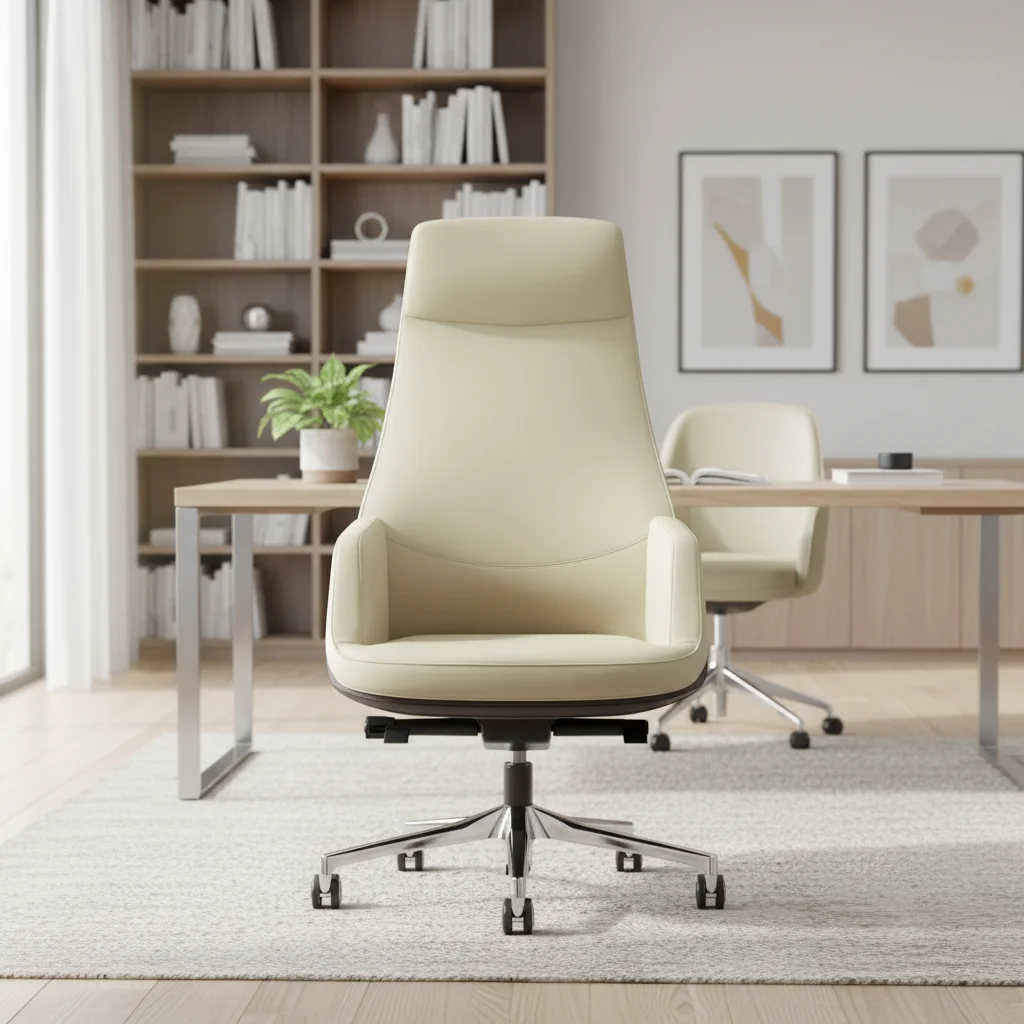 Modern Ergonomic Leather Executive Office Chair with Lumbar Support Adjustable Height and Aluminium Base 2