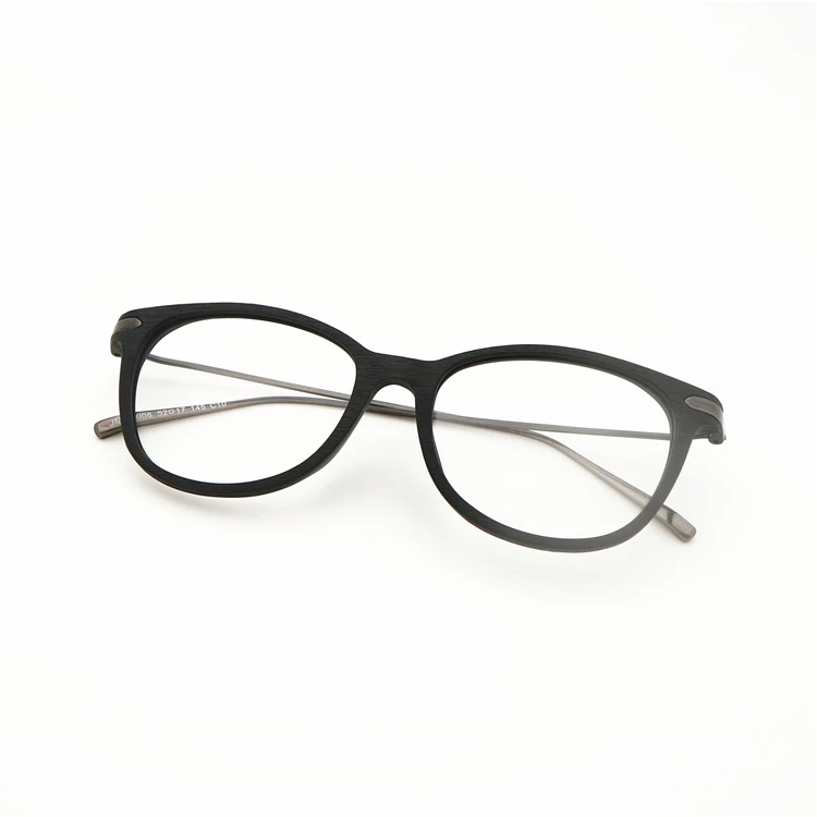 Unisex Acetate Imitation Wood Eyeglasses Frame Round Retro Clear Lens Glasses