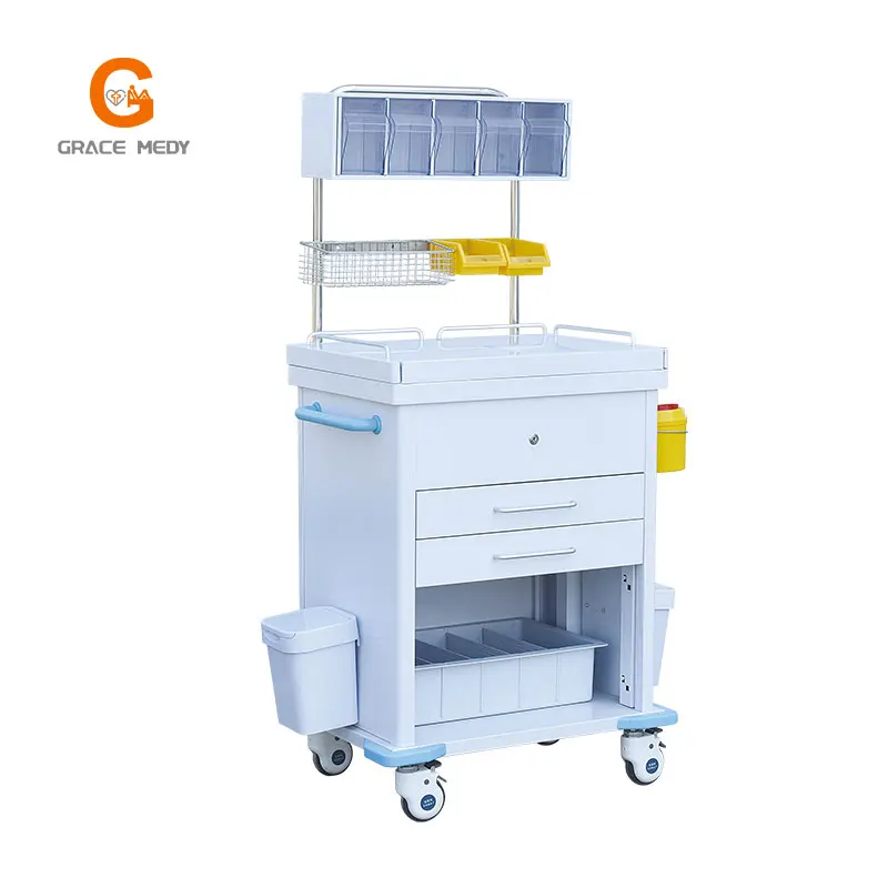 Medical Emergency Trolley Cart for Anesthesia Infusion Patient Transfer & Nursing Record Metal 5 Years Warranty Used Hospitals