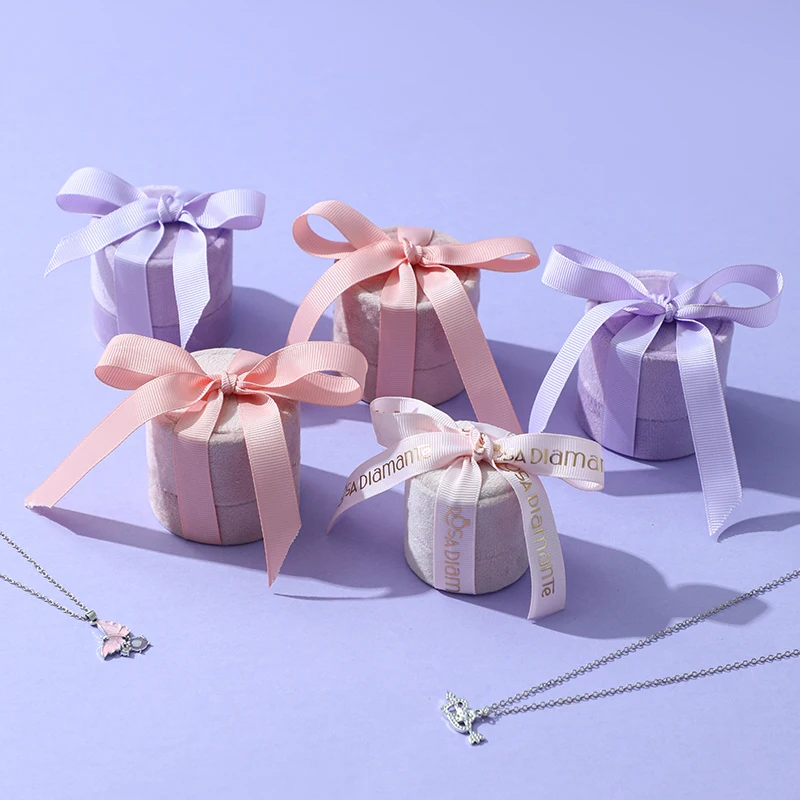 A1 High End Cylinder Velvet Jewelry Box Accessories Storage Ring Pendant Organizer Custom Size Ribbon Gift Box Design manufacture