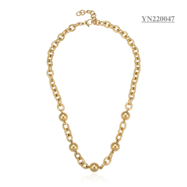 big  chain ball mixed cross necklace 18K Gold Stainless Steel Necklace