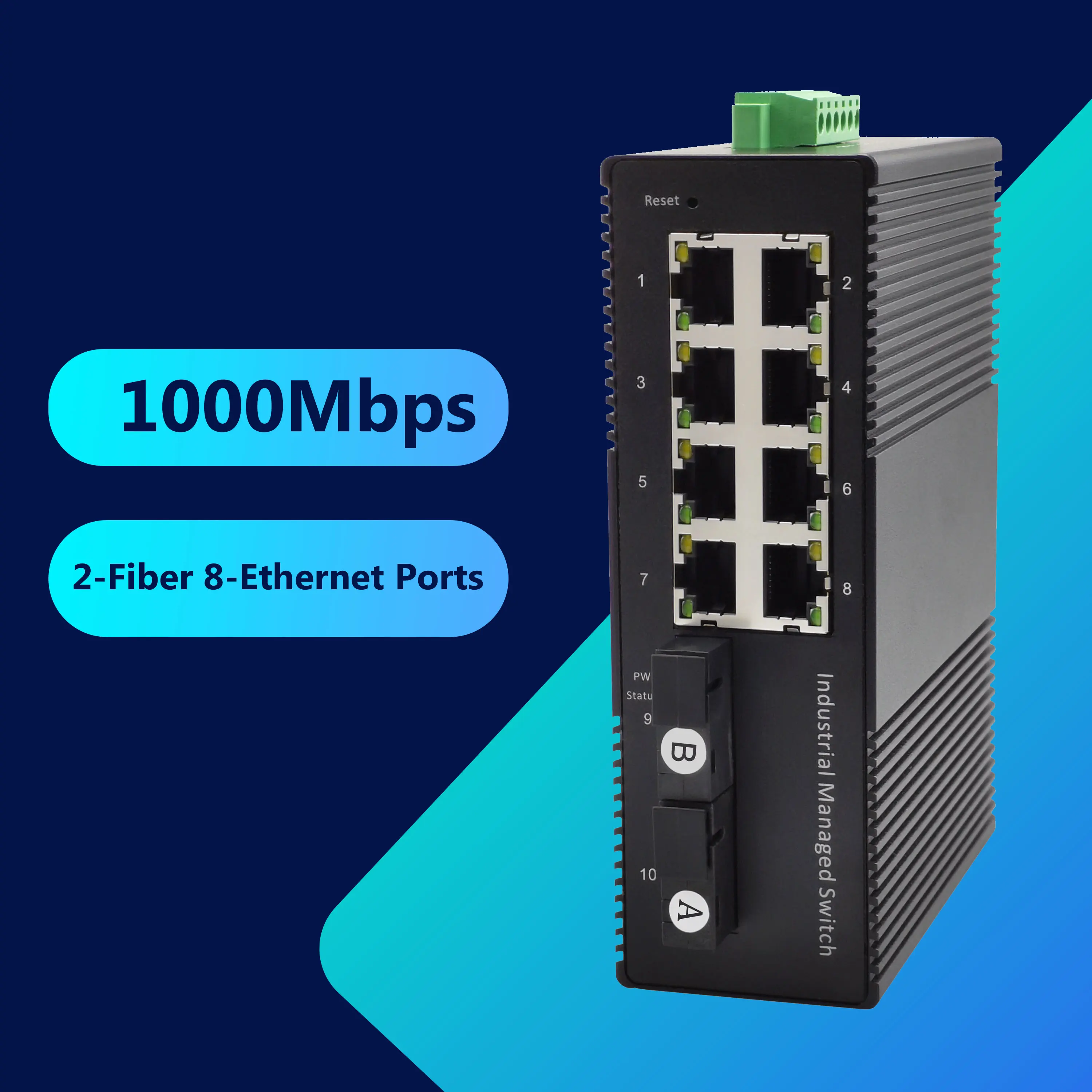 IP40 Metal Case Dual Power WEB Interface High-Density 8+2 Port Gigabit Managed Switch for VLAN/RSTP/QoS