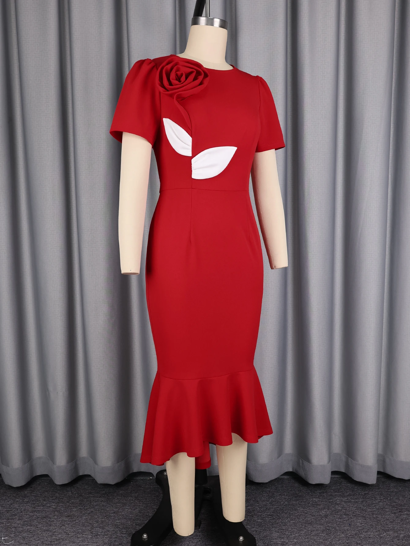 knee length dresses for ladies Red Mermaid Halter Midi Dress – Olivia Dress main image 1