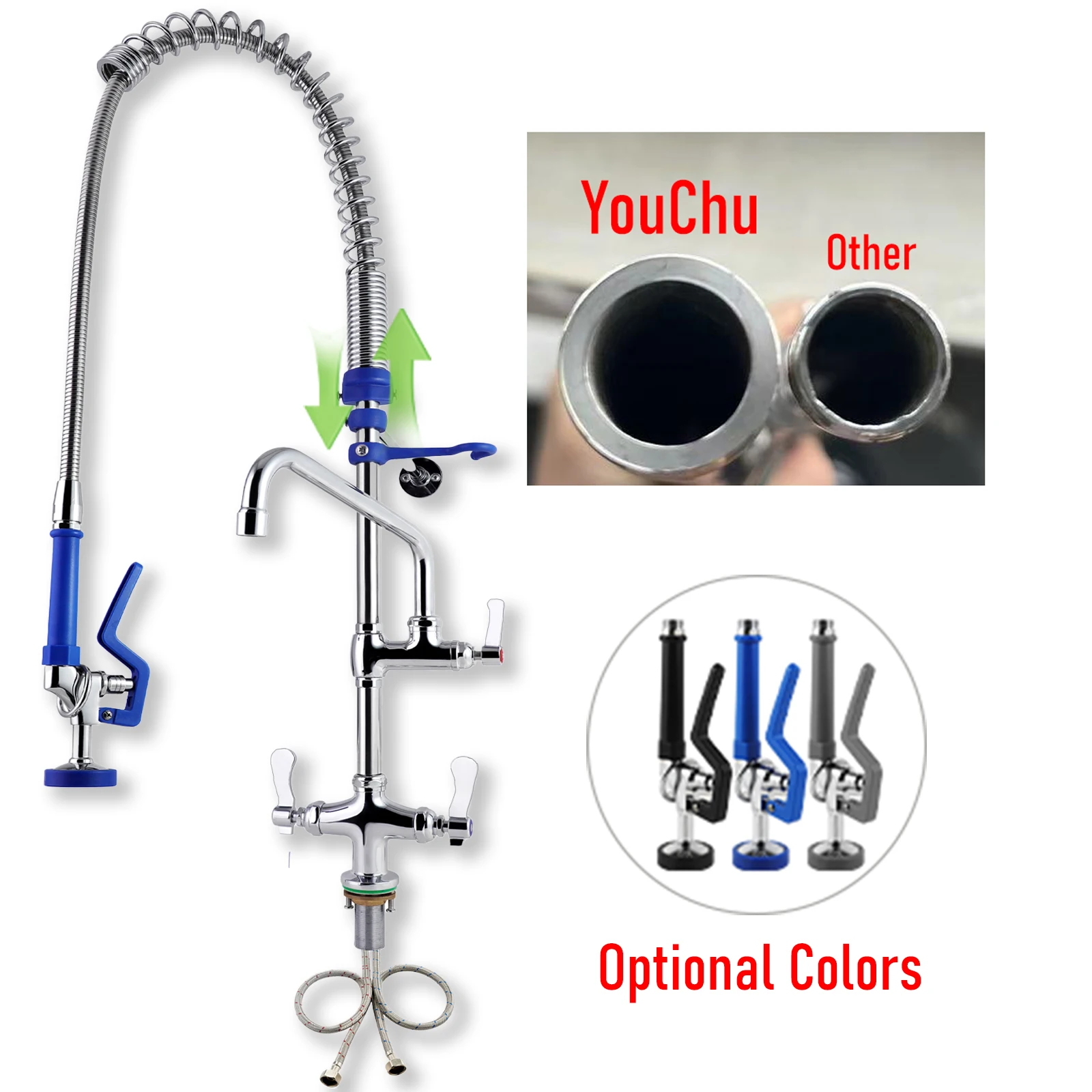 Modern 360° Rotatable Design Deck Mounted Pull Kitchen Faucet Mixer Pre-Rinse Brass & 304SS Stainless Steel Kitchen Taps