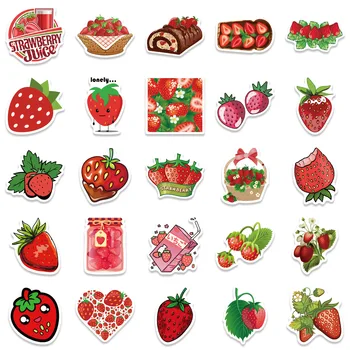 50 Pack Cute Strawberry Stickers - Red Fruit Vinyl Decals For Water Bottles, Laptops & Scrapbooks