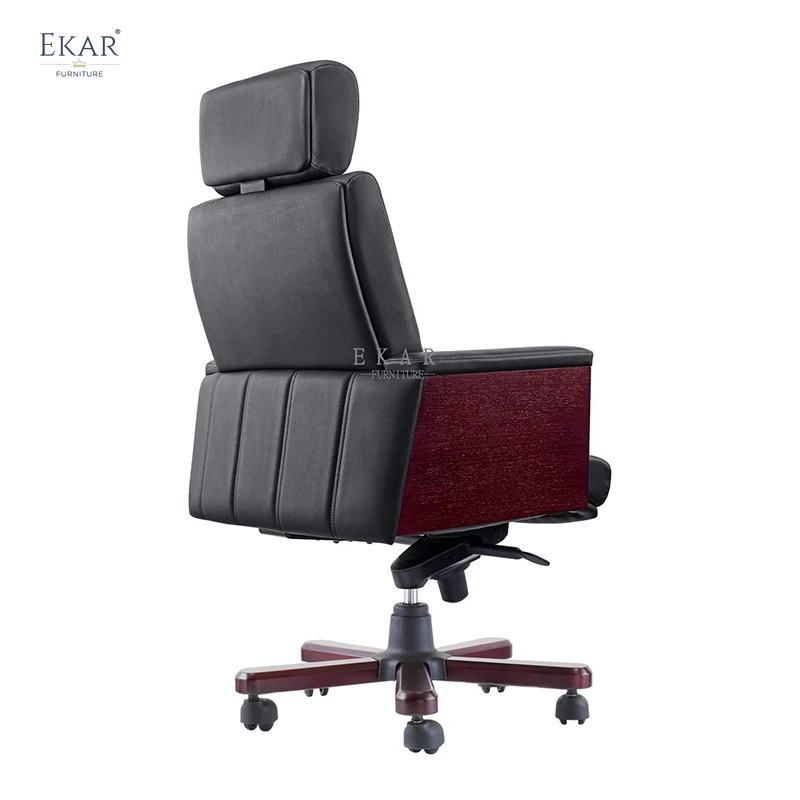 Executive Top-Grain Leather Office Chair with Padded Armrests details