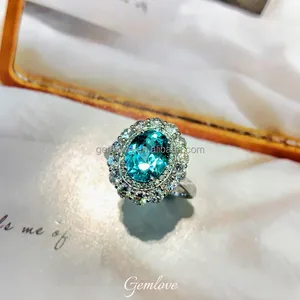In Stock! 23.055CT IGI Paraiba Ring - PT950 Oval Lab Diamond, Luxury Wedding Jewelry