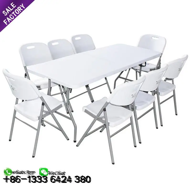 
 Commercial Rental  Dining Furniture High Quality 8 Seat Camping White Plastic Folding Picnic Rectangle Table And Chairs Set  