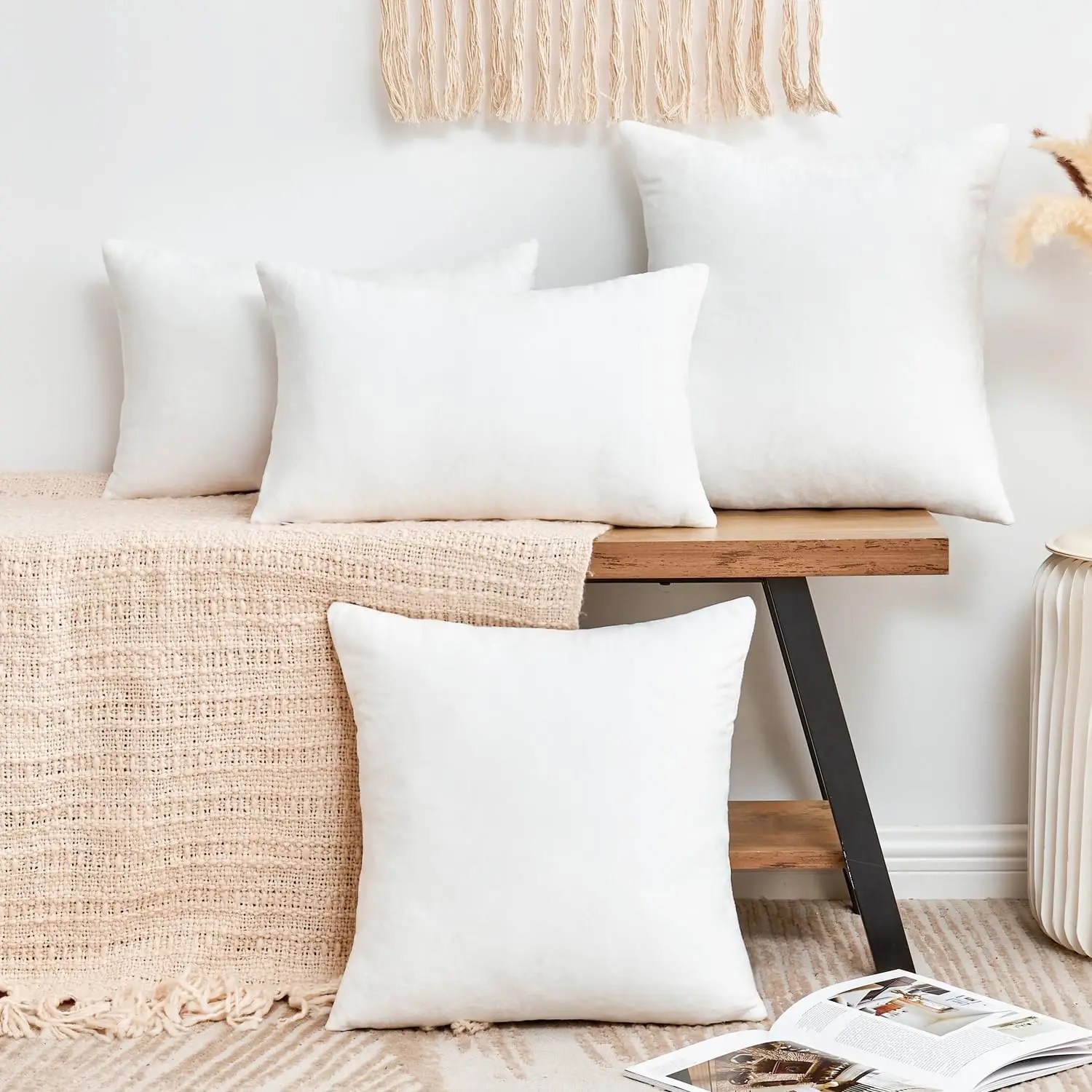 45x45cm OEKO OCS Breathable 100% Organic Cotton Fabric 550g 100% White Duck Feather Square Throw Pillow Insert for Bed Sofa
