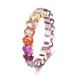 925 Sterling Silver Multi-Color Oval Zirconia Eternity Ring | Rose Gold/Rhodium Plated Full Circle Gemstone Band | Stacking Ring