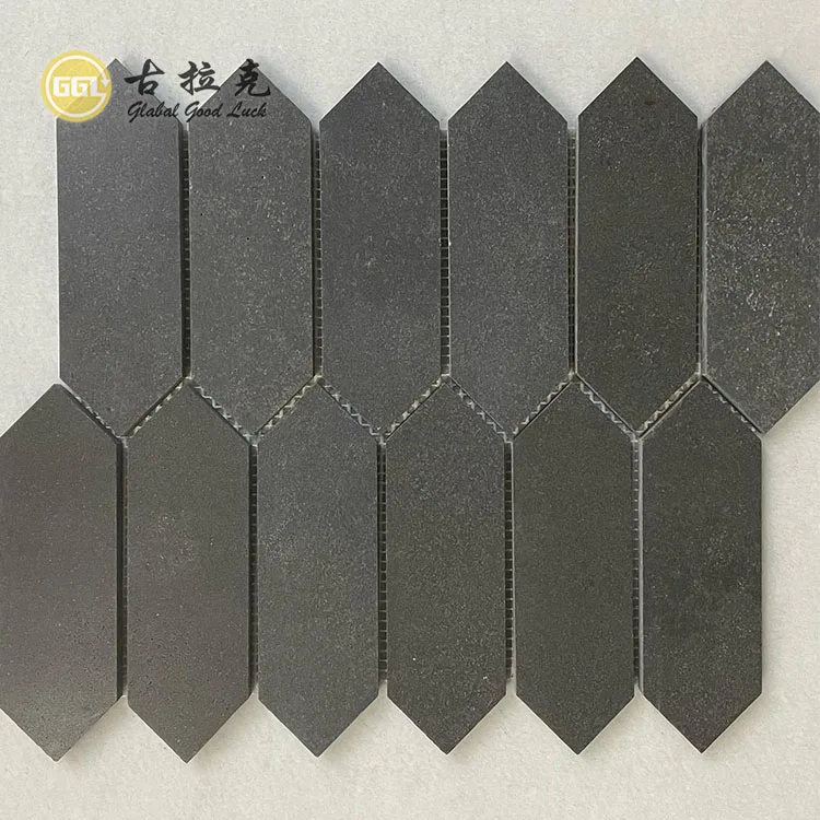 wholesale price shape customization black basalt marble mosaic tile for bathroom wall