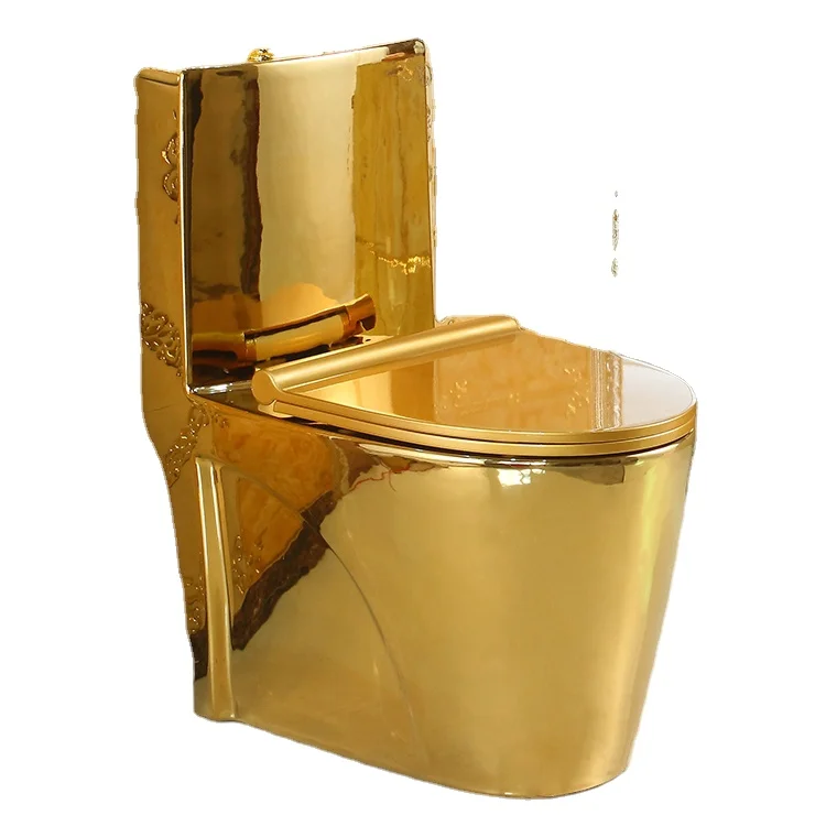 Dubai Electroplated Gold Luxury Modern Commode Toilet Bowl Bathroom Floor Mounted Elongated One-Piece Structure WC Golden Finish