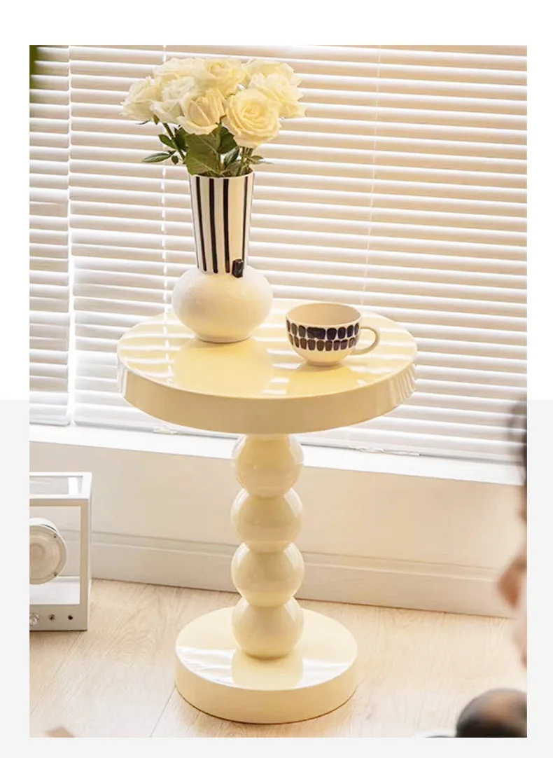 Ins Nordic Modern Design White Cream Color End Table Lamp Round Table Wooden Side Wood Coffee