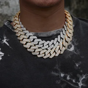 22mm Wide Heavy Gold Plated Alloy Zircon Iced Out Bling Cuban Link Hip Hop Chain Necklace