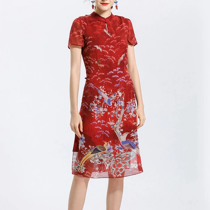 Qipao-vestido Chino Tradicional De Seda Para Mujer,Vestido De Seda De Gasa  Con Estampado Rojo 100% - Buy Impreso Vestidos De Seda,100 Vestido De  Seda,Rojo De Seda Vestido De Noche Product on Alibaba.com