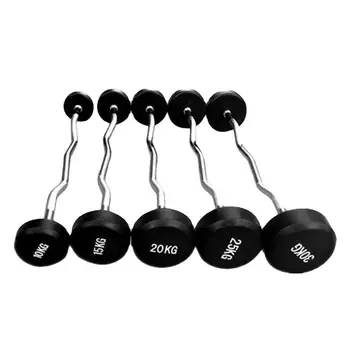 Gym Fitness Equipment Fixed Curl Rubber Barbell Weightlifting Curl Tpu Barbell 20kg