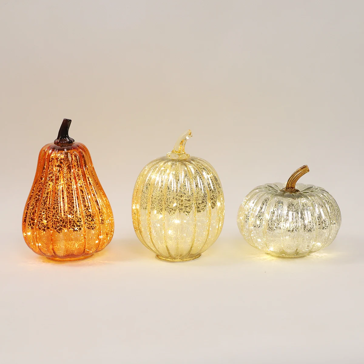 Various Sizes Mercury Painted Glass Glowing Halloween Pumpkin Lantern Led Lighted Thanksgiving Ornaments For Holiday Party