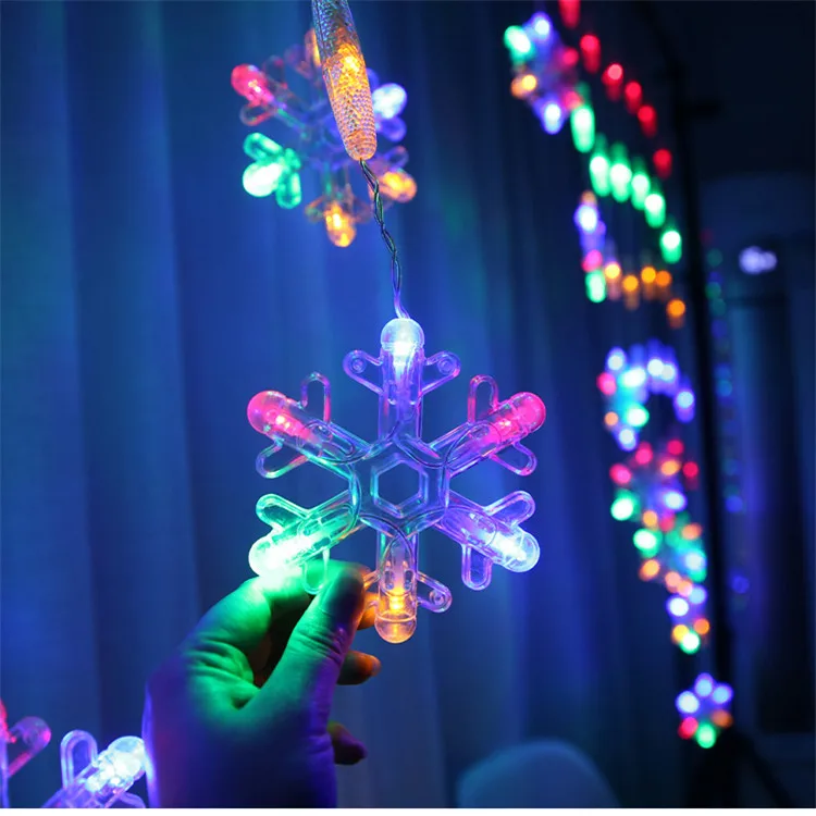 LED Christmas Curtain String Light Hanging Inverted V Snowflake Star Lamp Lantern Christmas Home Decoration Ornament Party