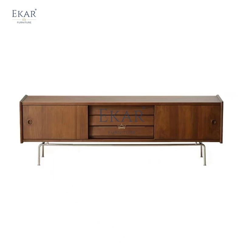 New design modern living room cherry wood stainless steel feet TV cabinet