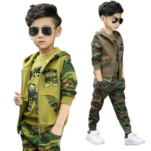 2019 New Hot Popular Wholesale Big Children Spring Autumn Camouflage Sports Military Uniform Three-piece Boys Clothing Set