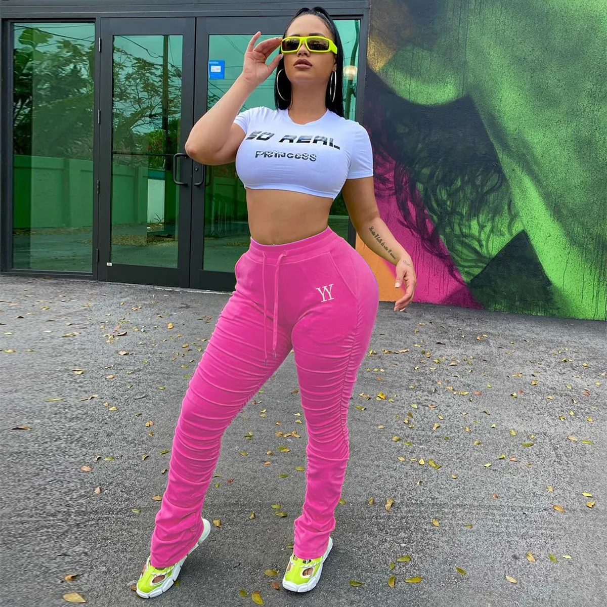 Women New Fashion Solid Stacked Pants 