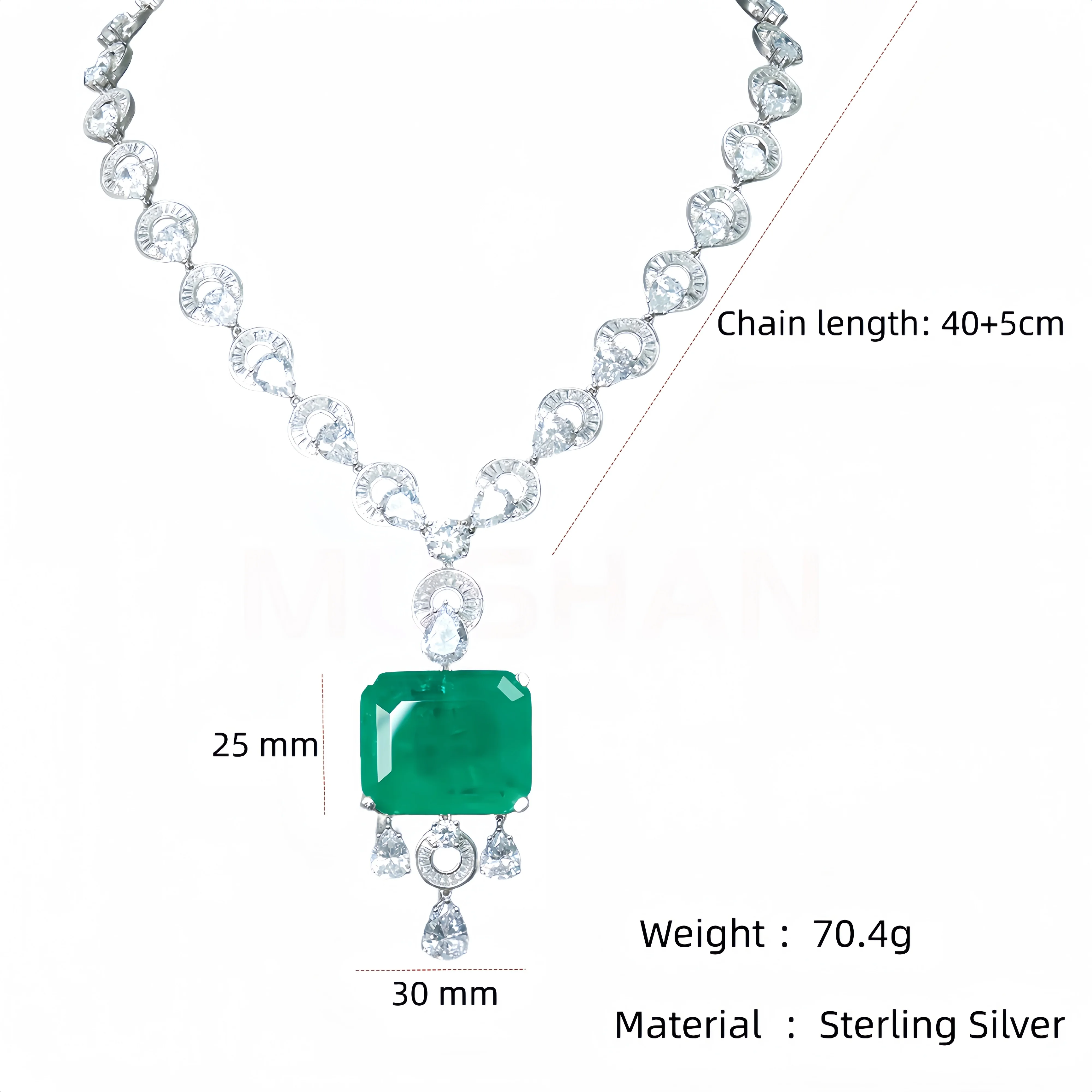 MUSHAN Jewelry Factory High Carbon Diamond and Musa Green Stone Pendant Necklace 925 Sterling Silver Jewelry Necklaces for Women