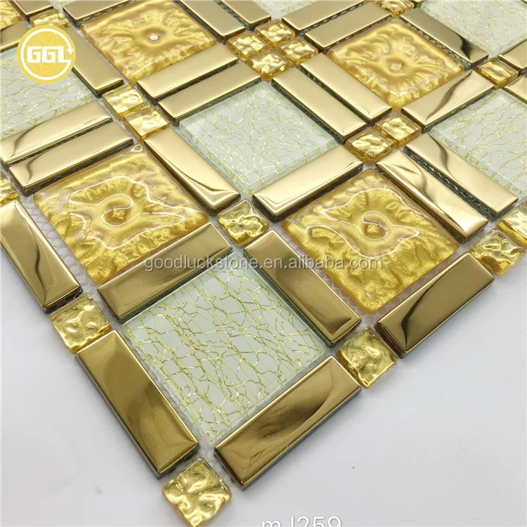 Shining Glass Mosaic Tile Mix Metal Strip Shaped Tile for Wall Decoration