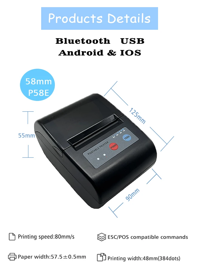 Mini Android Printer Best Selling Android Mini Printer P58E Bluetooth Handheld Thermal ...