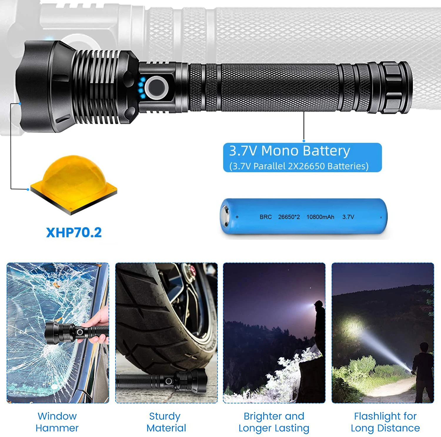 Torcia LED 10000 Lumen – Ricaricabile USB, Impermeabile, 6 Modalità, Zoom, Per Campeggio, Pesca, Emergenze - 5
