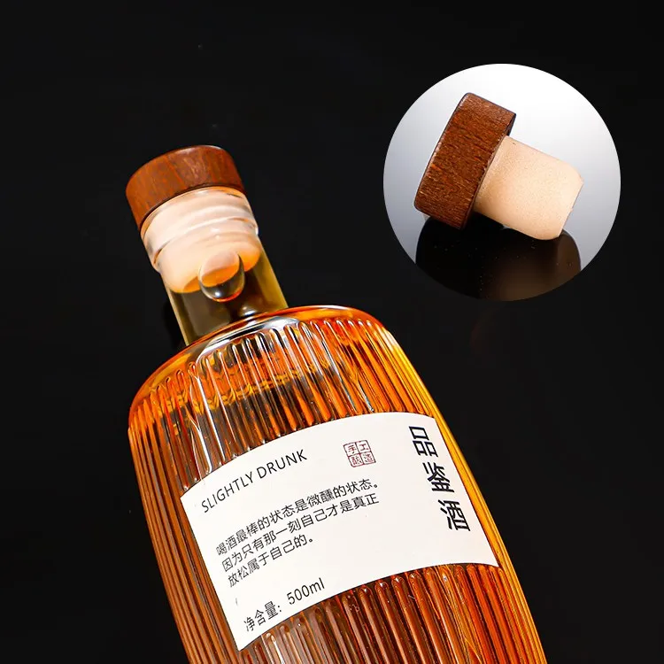 Liquor Bottles Round Plum Wine Weak Alcohol Drink Port Bottle Vanjoin 500 Ml Glass With Wood Cork Beer Bottle