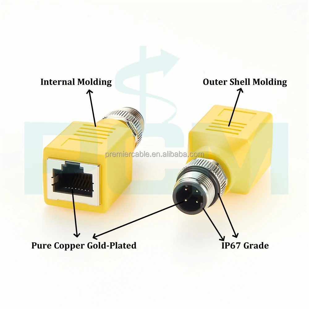Profinet M12 D Code 4 Pin to RJ45 Connector - Industrial Ethernet Adapter