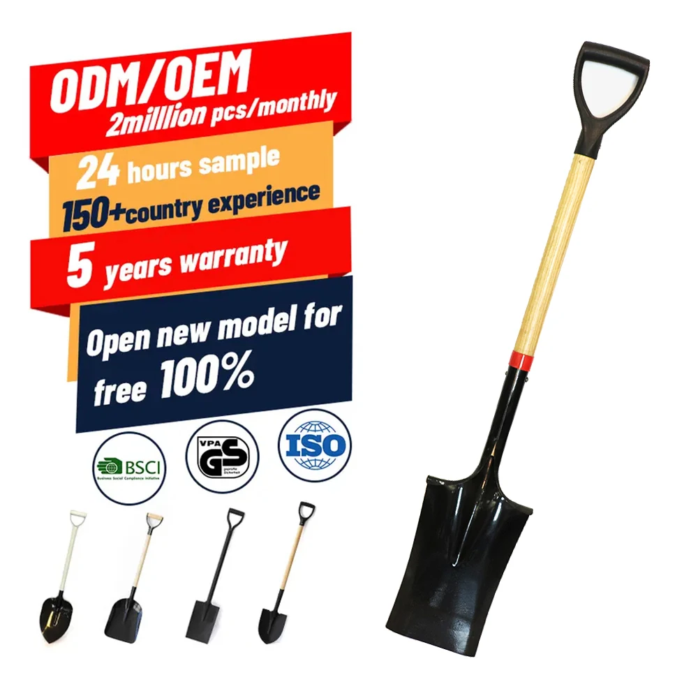 Mga Kasangkapan sa Agrikultura at Pagsasaka: Pala para sa Hardin na gawa sa Bakal na 50Mn, Parisukat na Spade na may Kahoy na Hawakan