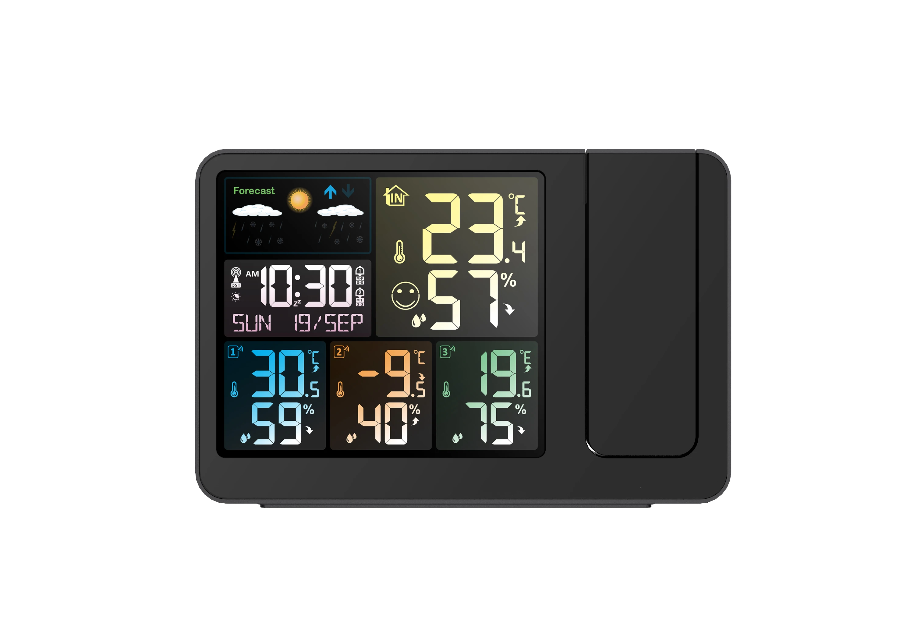 Projection Alarm Clock With Weather Forecast Thermometer Time Temperature Indoor Outdoor Digital