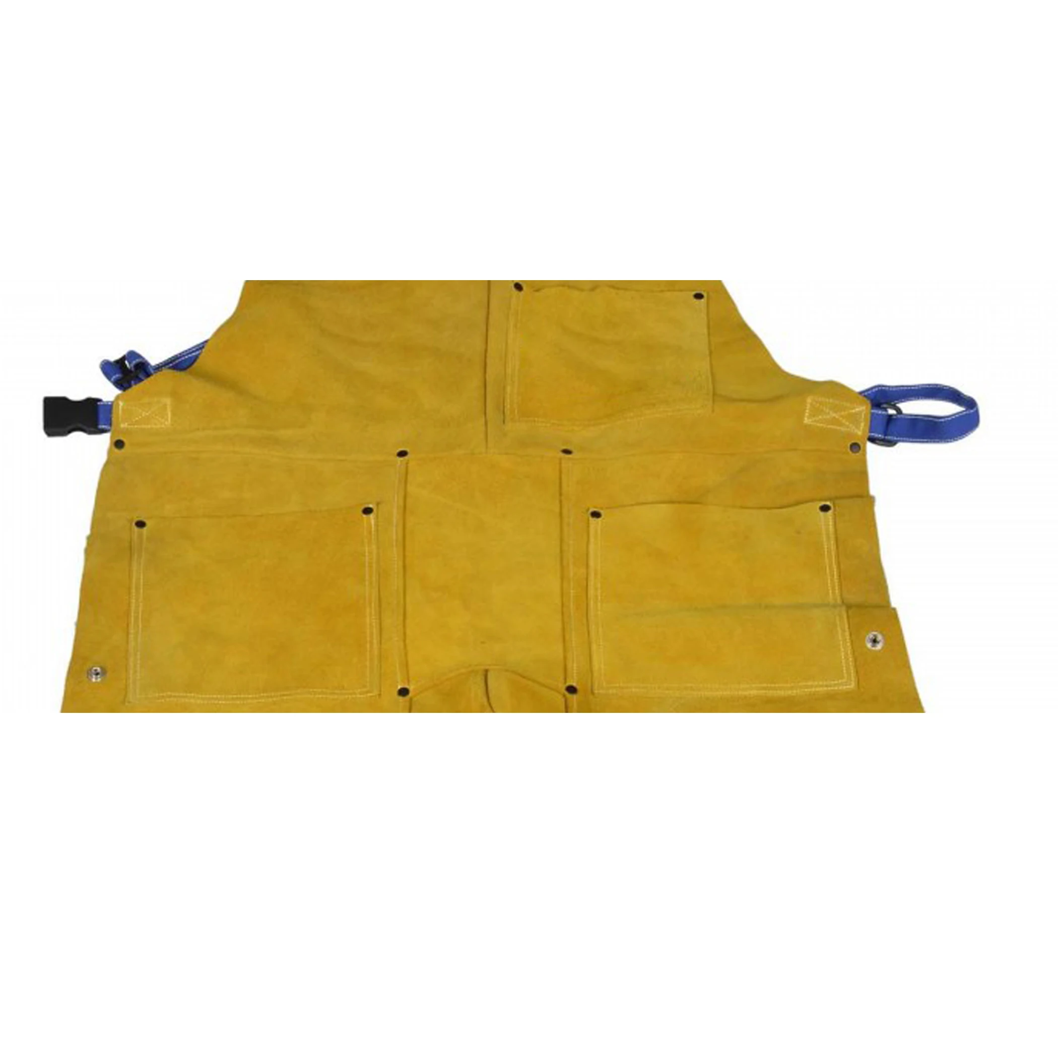 WELDING BIB APRON WITH FULL LEG/ MADE of GOLDEN COLOR DRY CLEANABLE & FR COWHIDE SPLIT SUEDE LEATHER