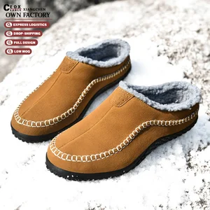 Women's Moccasins Indoor Outdoor House Slides for Slippers with Hard Sole Plush Bedroom Shoes Breathable Fur Style for Winter