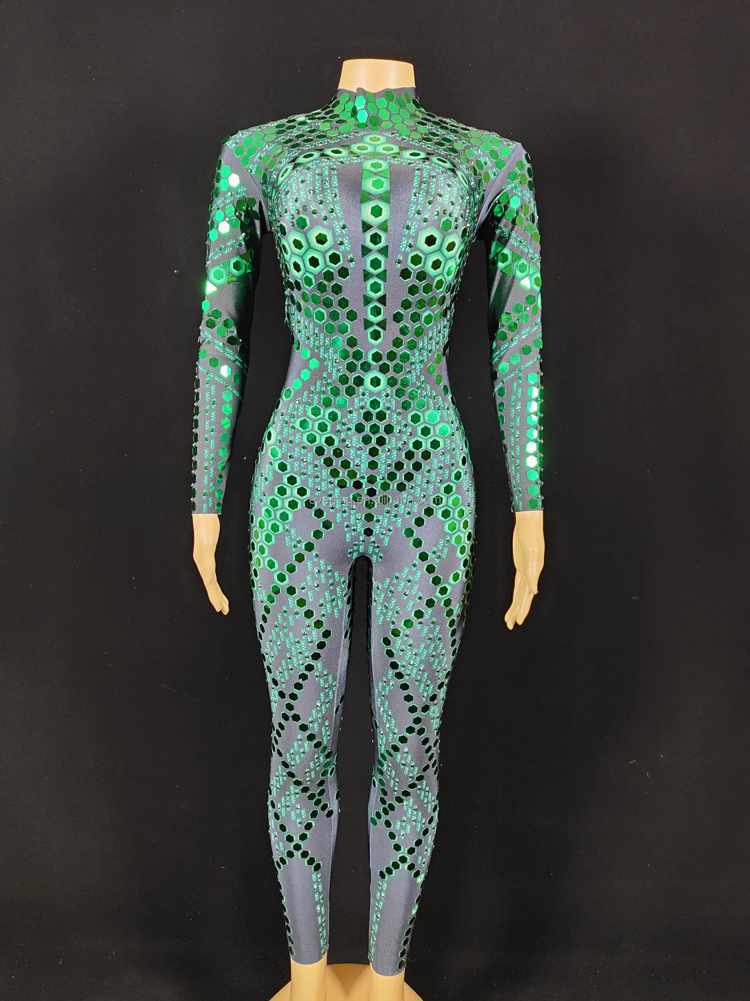 Sexy Bling Sequins Rhinestone Jumpsuit Spandex One Piece Bodysuits Slim