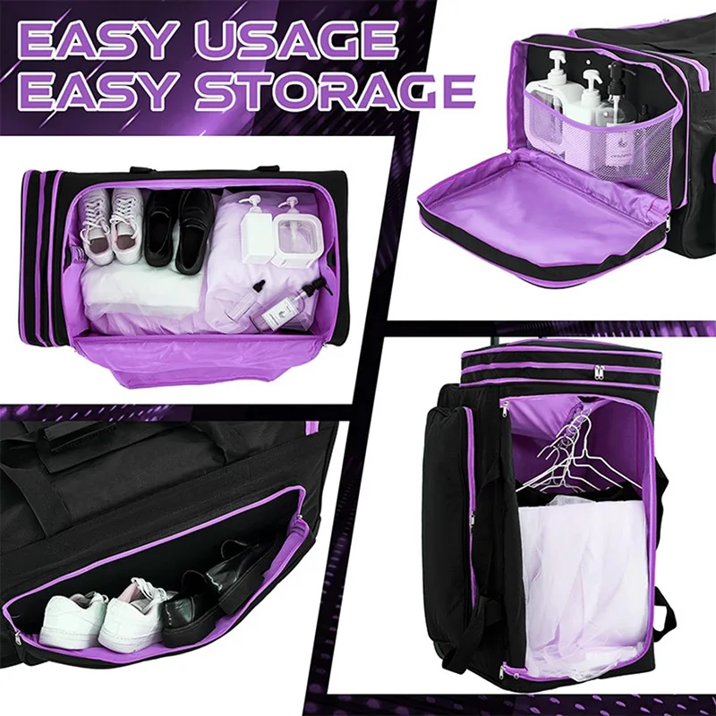 Custom Logo Performance Competition Dance Bag Rolling Garment Bag With Garment Rack Clothes Rack Dance Suitcase