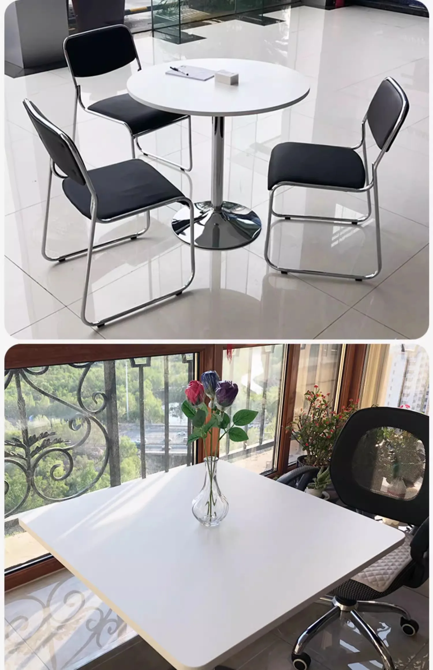 Mesa De Barra Desayuno Redonda Blanca 1m De Alto - Base Cromada Y Tablero De Madera (60cm Diámetro)