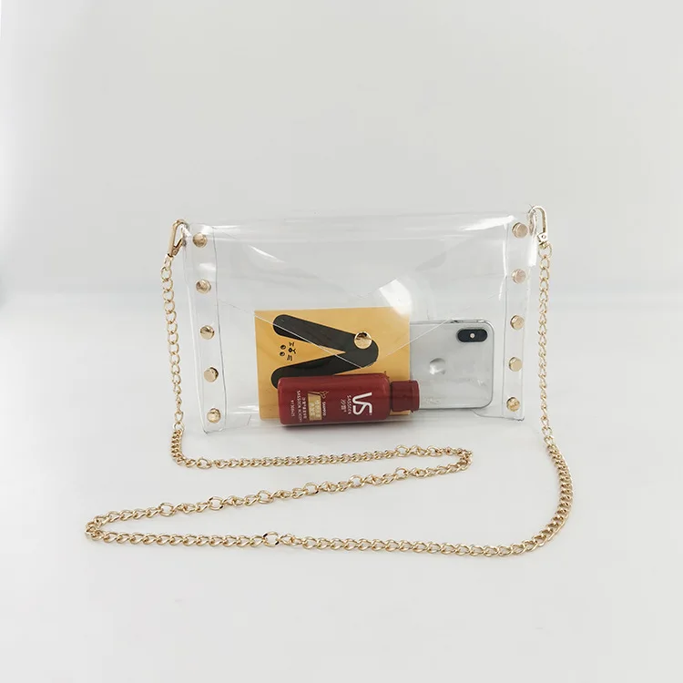 Fashion PVC clear transparent ladies chain shoulder cross bag woman