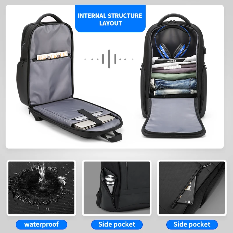 FENRUIEN Travel Waterproof Backpack USB Charging Option