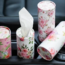 Eco-friendly Biodegradable  Cylinder car Tissue  Round tube car tissue box Travel Flowers cylinder tissue box for car