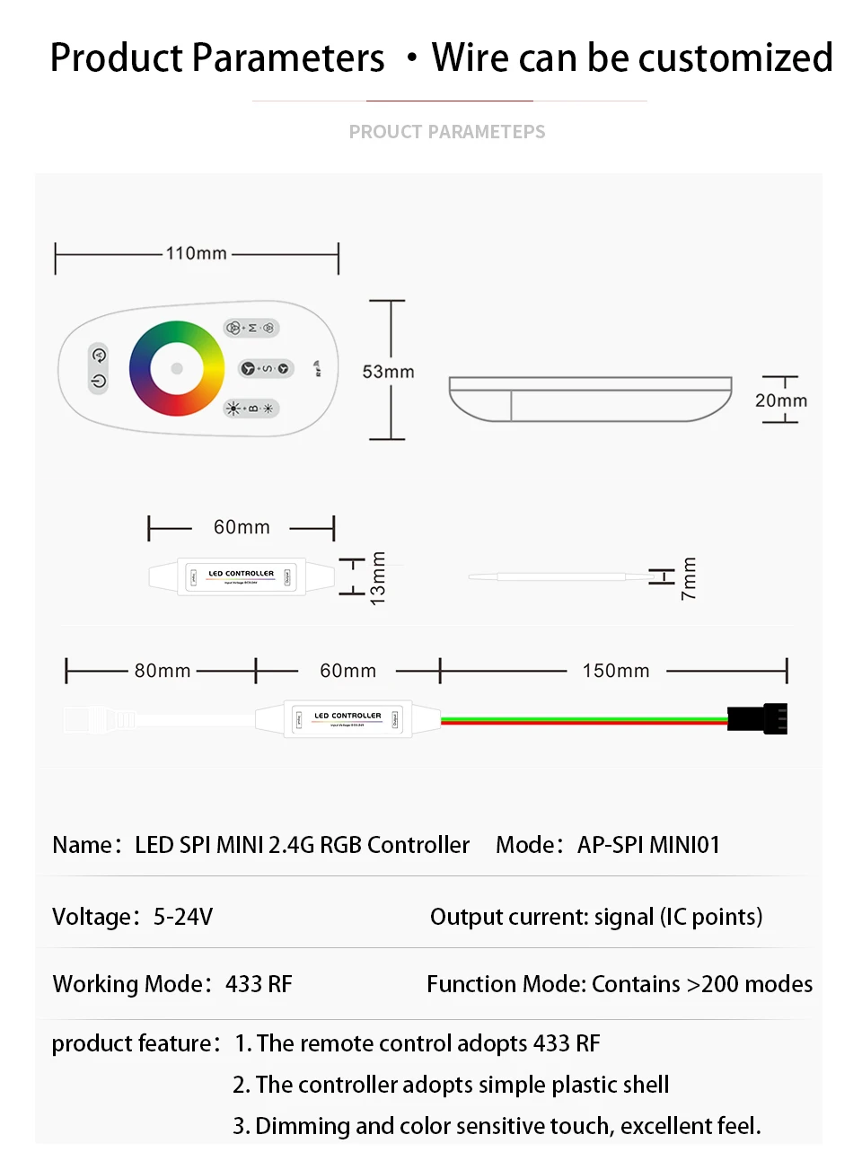 Mini Led Rgb Controller 5v 12v 24v 3channel Remote Rf Control 2.4g