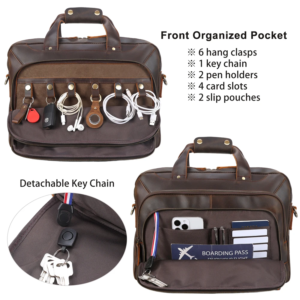 Top Grain Real Crazy Horse Leather 17 Inch Laptop Briefcase Messenger Men Genuine Leather Computer Laptop Briefcases