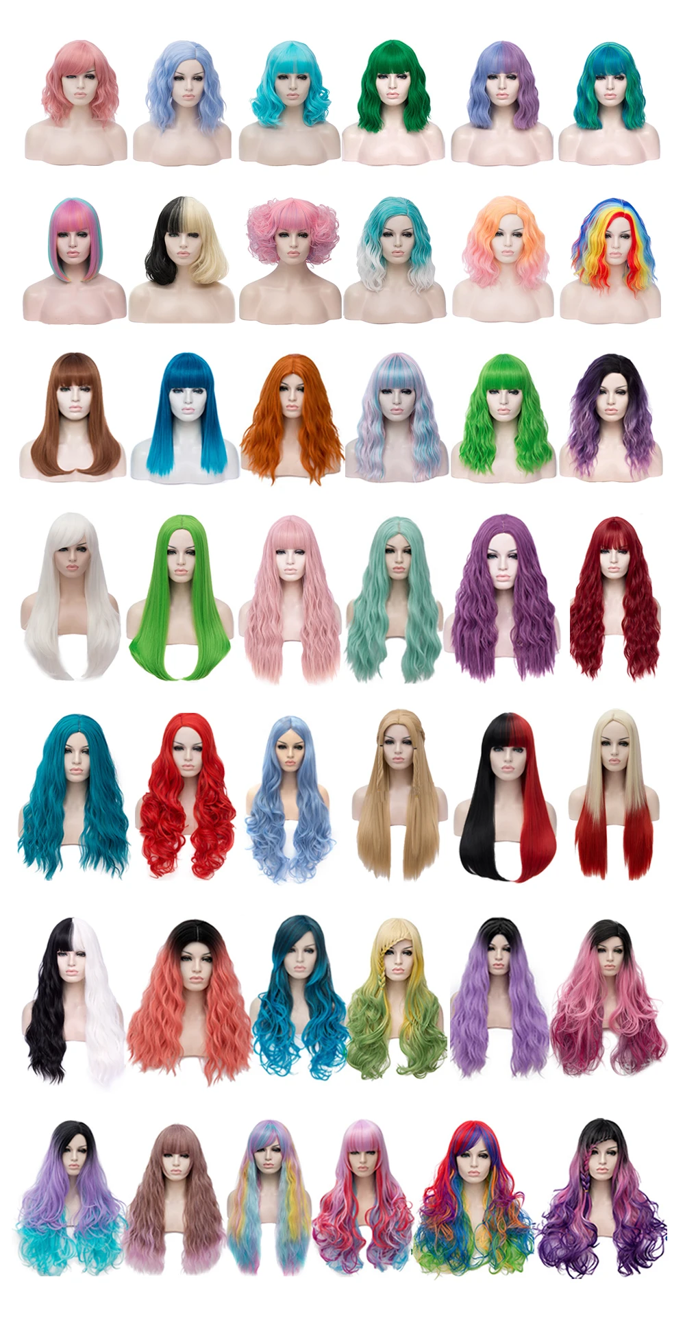 Wholesale Heat Resistant Colorful Synthetic Hair Wigs Long Curly Wavy Cosplay Party Ombre Wigs 