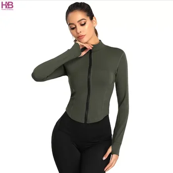 Zipper Long Sleeve Yoga Jackets Sports Yoga tops Womens Running Coat Workout Wear Gym Fitness Sportswear Apparel