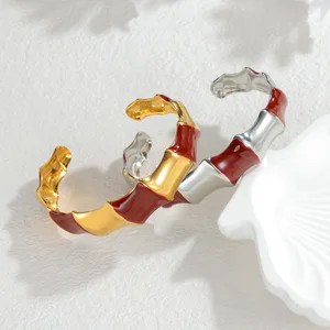 Bohemian Enamel Drop Cuff Bracelet for Women Oversized Open Bangle Colorful Stainless Steel Fashion Body Jewelry Wholesale