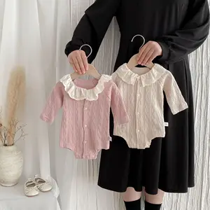 Custom Baby Girls Casual Cotton Romper Spring Autumn Long Sleeve Round Neck with Lace ODM